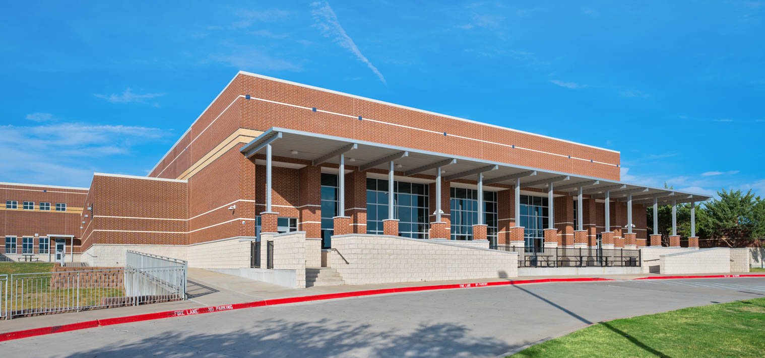 Wylie East High School addition exterior shot of red brick