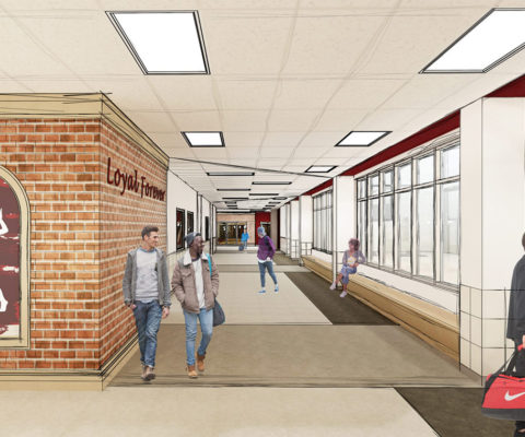 Interior design plans for an Austin High School hallway
