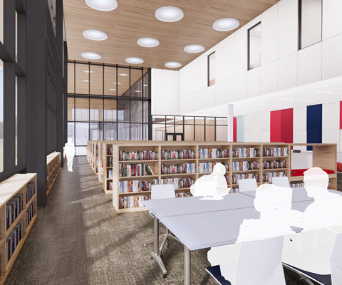 Rendering of library within Lake Highlands junior high school