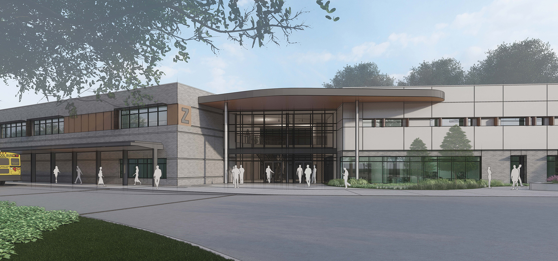 Rendering of two-story higher education building