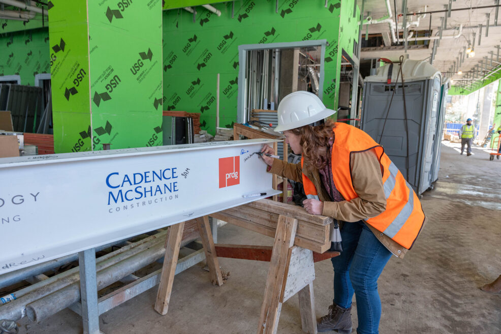 Cadence Mcshane Celebrates Topping Out For Anthology Of Highland Park